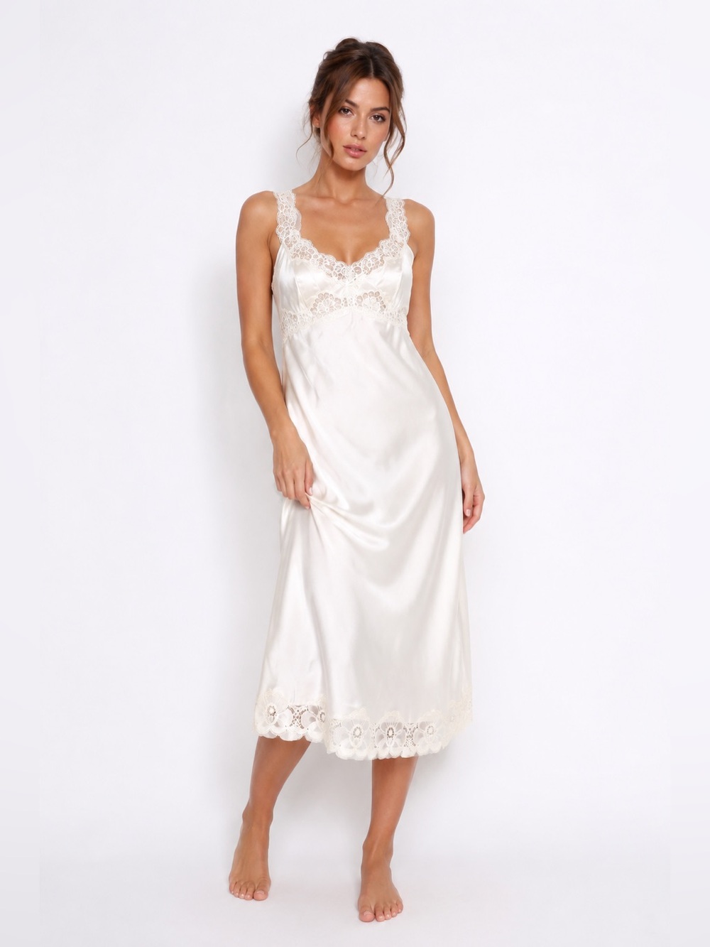 60s European Vintage Silky Lace Slip Dress Made in West Germany (Ivory) Size M